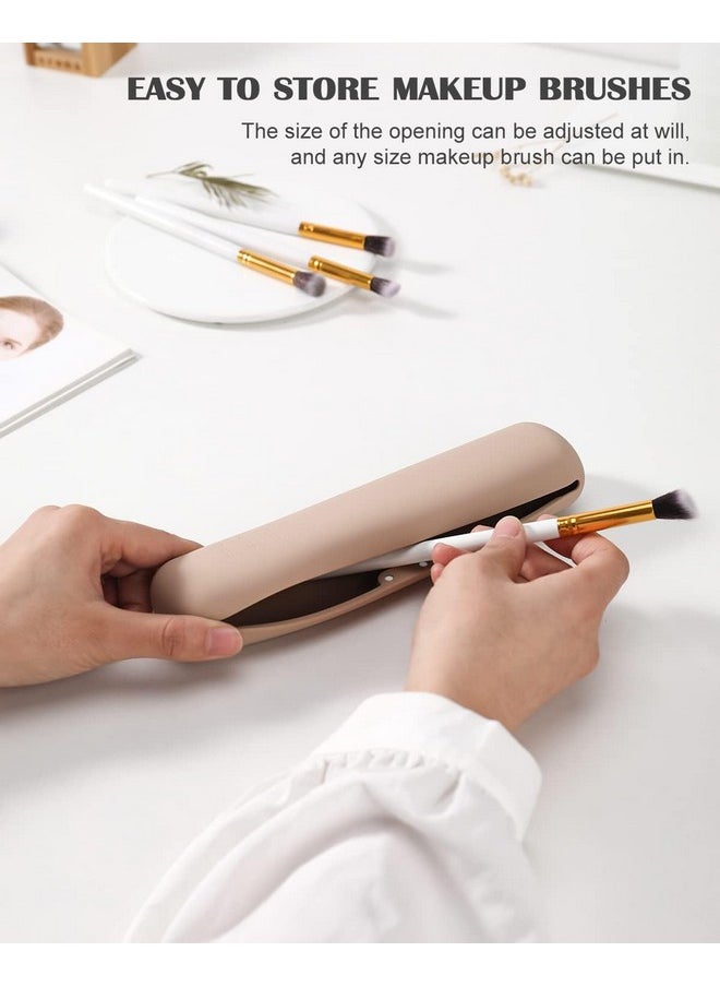 INOVERA (LABEL) INOVERA (LABEL) Silicone Large Makeup Brush Holder, Cosmetic Face Brushes Pouch, Magnetic Anti-Fall Out, Soft And Sleek Makeup Tools Organizer For Travel (Khaki, Width:6 Cm)  - Image 4