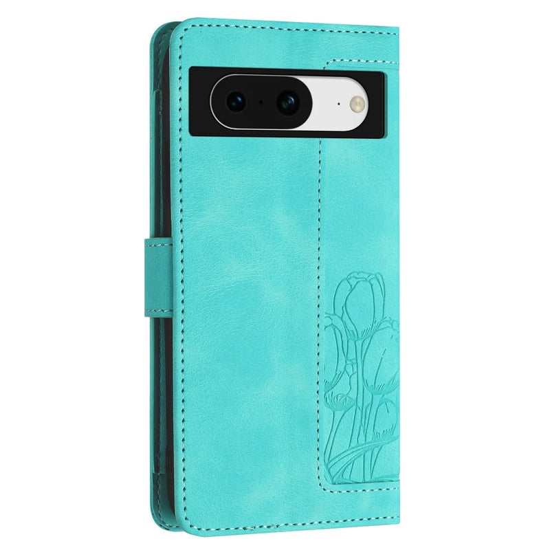 HuHa Protective Cover For Google Pixel 8 Tulips Embossed Leather Phone Case with Lanyard(Green) - Image 3