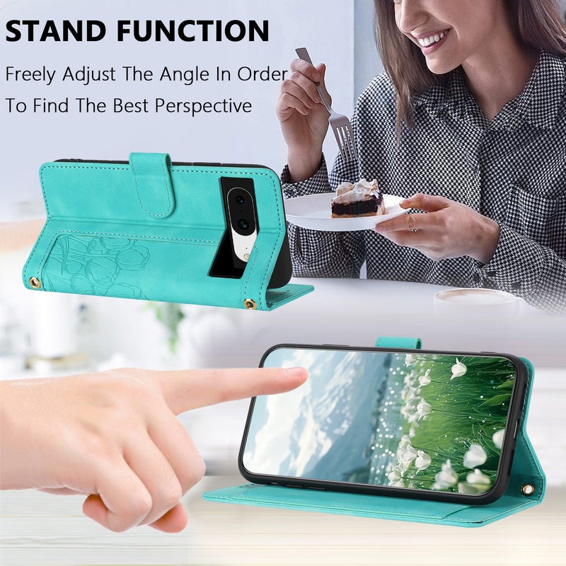 HuHa Protective Cover For Google Pixel 8 Tulips Embossed Leather Phone Case with Lanyard(Green) - Image 5