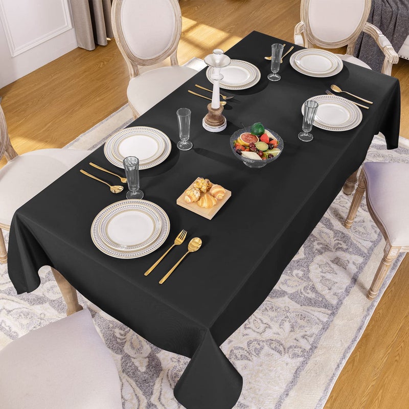 Softalker Rectangle Tablecloth, Waterproof & Stain Resistant Table Cloths Wrinkle Free Fabric Washable 210GSM Polyester Table Cover for Dining/Party/Outdoor - 90 x 132 inch,Black - Image 2
