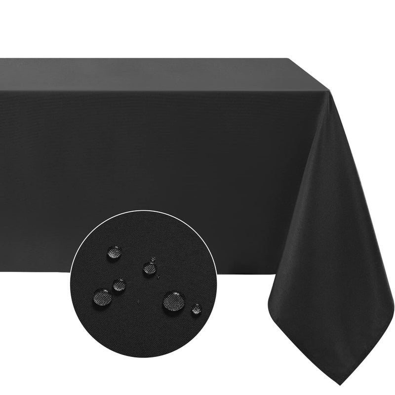 Softalker Rectangle Tablecloth, Waterproof & Stain Resistant Table Cloths Wrinkle Free Fabric Washable 210GSM Polyester Table Cover for Dining/Party/Outdoor - 90 x 132 inch,Black - Image 1