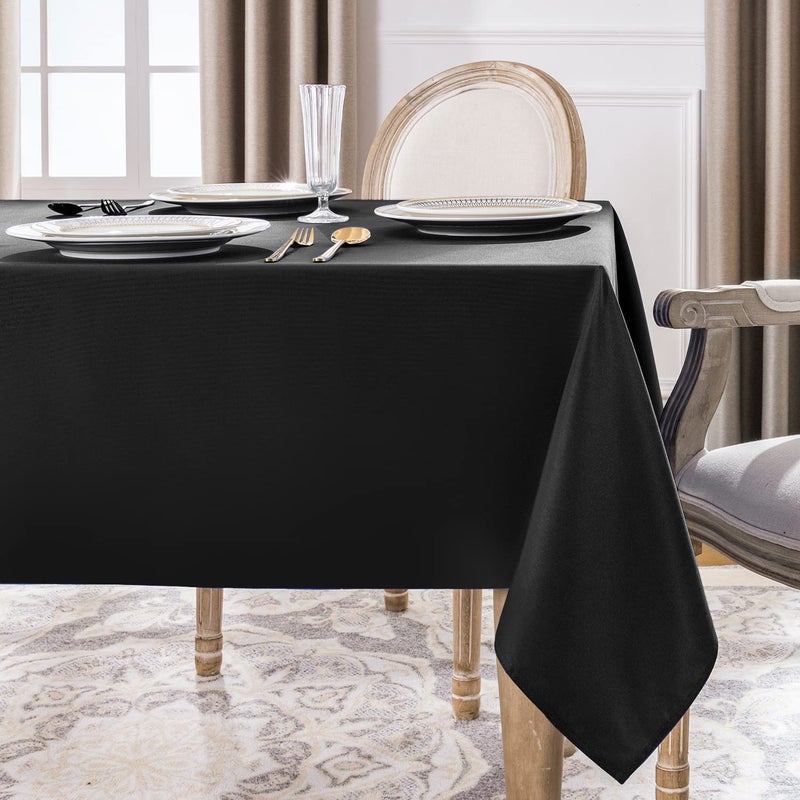 Softalker Rectangle Tablecloth, Waterproof & Stain Resistant Table Cloths Wrinkle Free Fabric Washable 210GSM Polyester Table Cover for Dining/Party/Outdoor - 90 x 132 inch,Black - Image 3