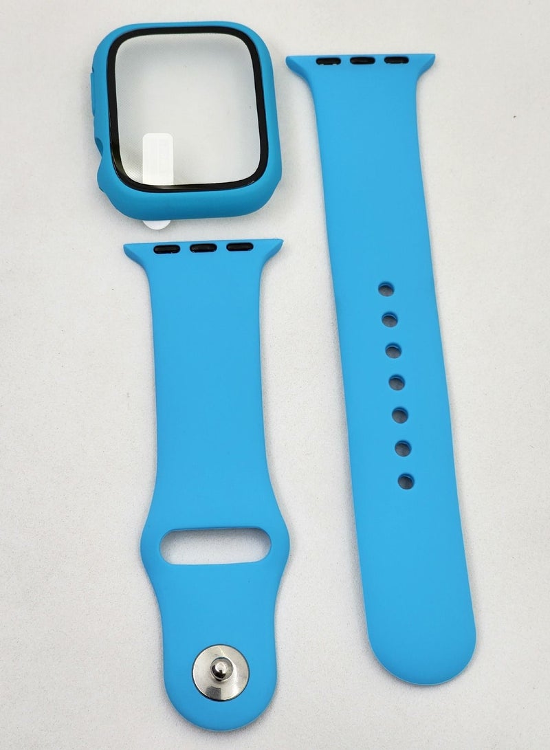 جراب حماية مدمج باسكرين لحماية شاشة مع سوار رياضي بديل من السليكون لساعة ابل الاصدار السابع بمقياس 41 - سماوي Apple Watch Series 7 (41mm)