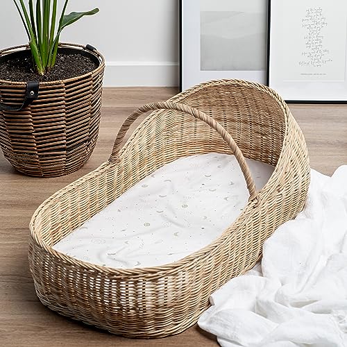 Sorrel + Fern Baby Bassinet Sheets for Boy, Girl (Galaxy, Moon and Stars) 2-Pack - Fitted Bedside Bassinet Sheets - Buttery Soft Cotton Blend for Standard Mattress Pad - Compatible with Halo BassiNest - Image 4