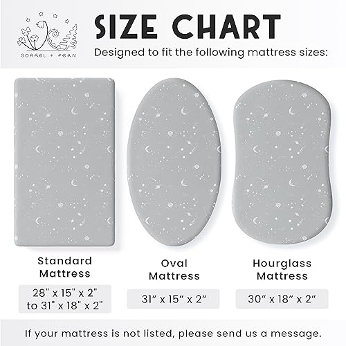 Sorrel + Fern Baby Bassinet Sheets for Boy, Girl (Galaxy, Moon and Stars) 2-Pack - Fitted Bedside Bassinet Sheets - Buttery Soft Cotton Blend for Standard Mattress Pad - Compatible with Halo BassiNest - Image 5