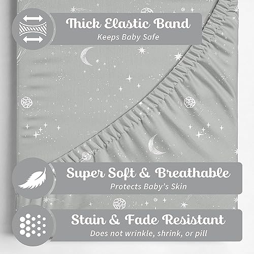 Sorrel + Fern Baby Bassinet Sheets for Boy, Girl (Galaxy, Moon and Stars) 2-Pack - Fitted Bedside Bassinet Sheets - Buttery Soft Cotton Blend for Standard Mattress Pad - Compatible with Halo BassiNest - Image 2