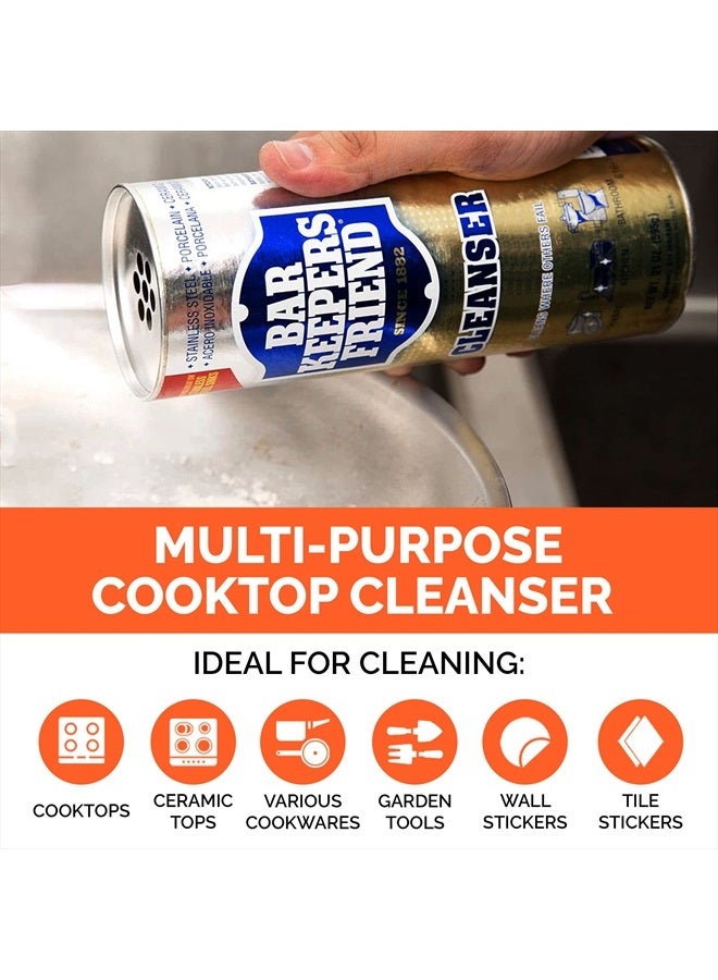 Fox Trot Bar Keepers Friend Powder Cleanser, 12oz Multipurpose Powder Cleaner, Stainless Steel Pan Cleaner Tiger Pack, Black Pro-Grade Microfiber Towel & Dual-Sided Sponge  - Image 4