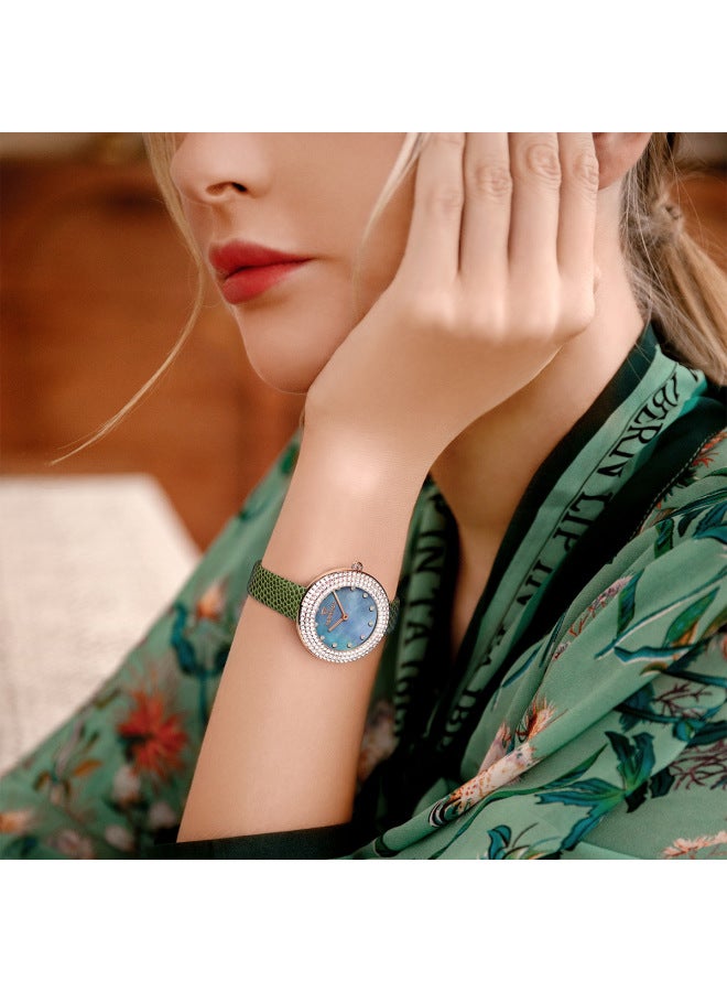 Mark Fairwhale Luxury Diamond-Accented Women's Quartz Watch | Stainless Steel Case, Green Genuine Leather Strap, Water Resistant | Round Dial - Image 3