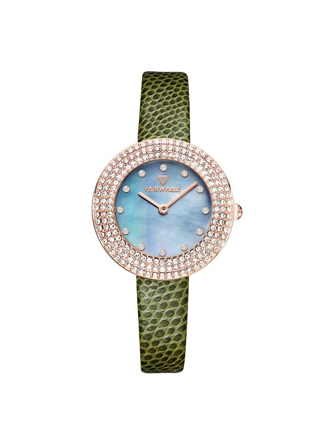 Mark Fairwhale Luxury Diamond-Accented Women's Quartz Watch | Stainless Steel Case, Green Genuine Leather Strap, Water Resistant | Round Dial - Image 1