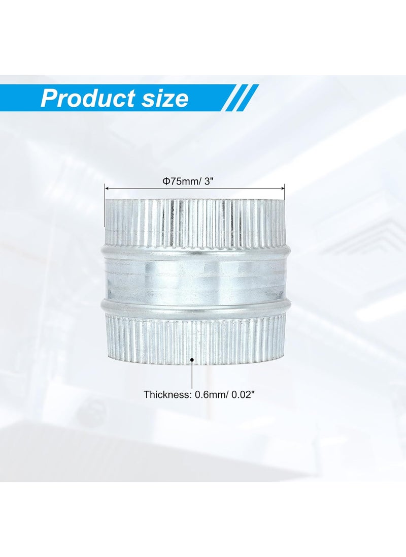 PATIKIL PATIKIL 3 Inch Duct Connector Coupling Galvanized Steel Straight Dryer Vent Coupler Flexible Ducting Collar Connector Round Crimped Ventilation Duct Extension for HVAC System Pipe  - Image 2