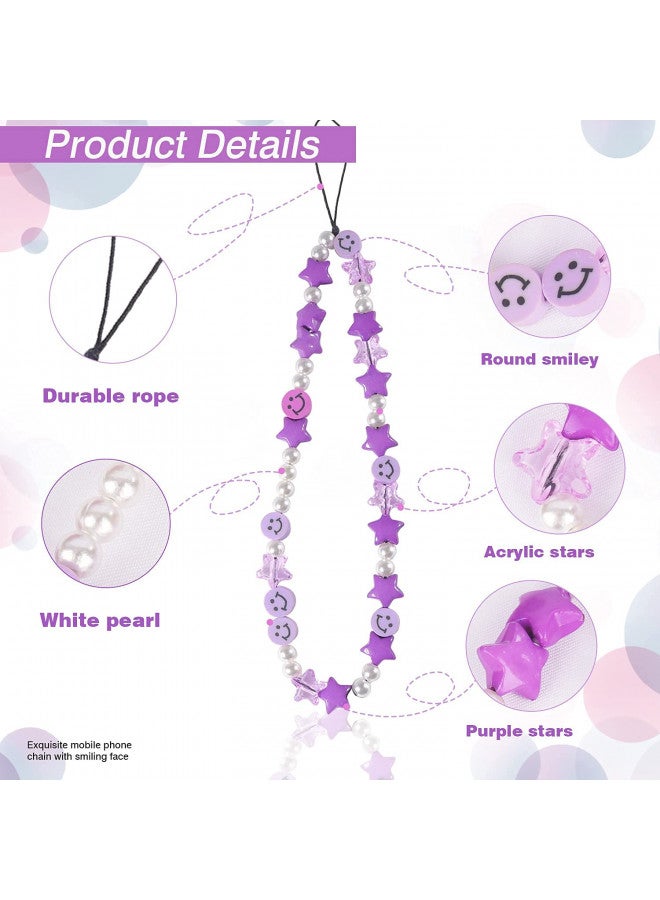 Cehim Phone Charm Lanyard, 1Pcs Smiley Face Beaded Phone Charm Strap Colorful Star Smiley Soft Ceramic Keychain for Women Girls (Purple) - Image 1