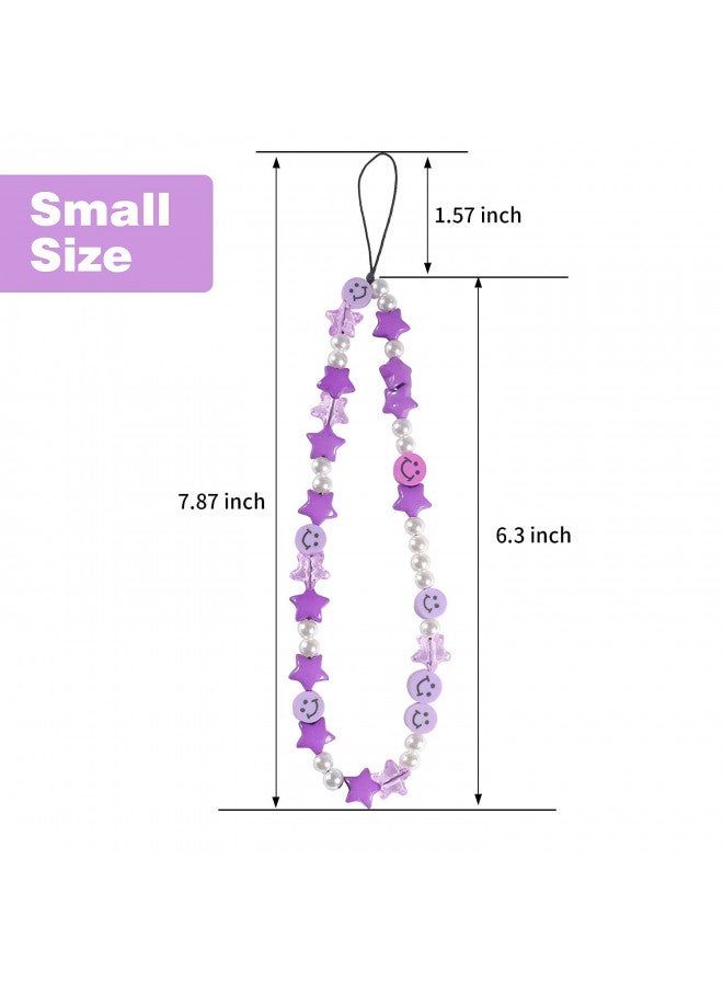 Cehim Phone Charm Lanyard, 1Pcs Smiley Face Beaded Phone Charm Strap Colorful Star Smiley Soft Ceramic Keychain for Women Girls (Purple) - Image 2