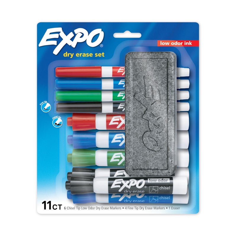EXPO Dry Erase Markers Set Mixed Tip White Board Markers with White Board Eraser Assorted Colors 11 Count - Image 1