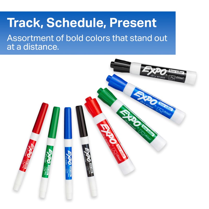 EXPO Dry Erase Markers Set Mixed Tip White Board Markers with White Board Eraser Assorted Colors 11 Count - Image 3