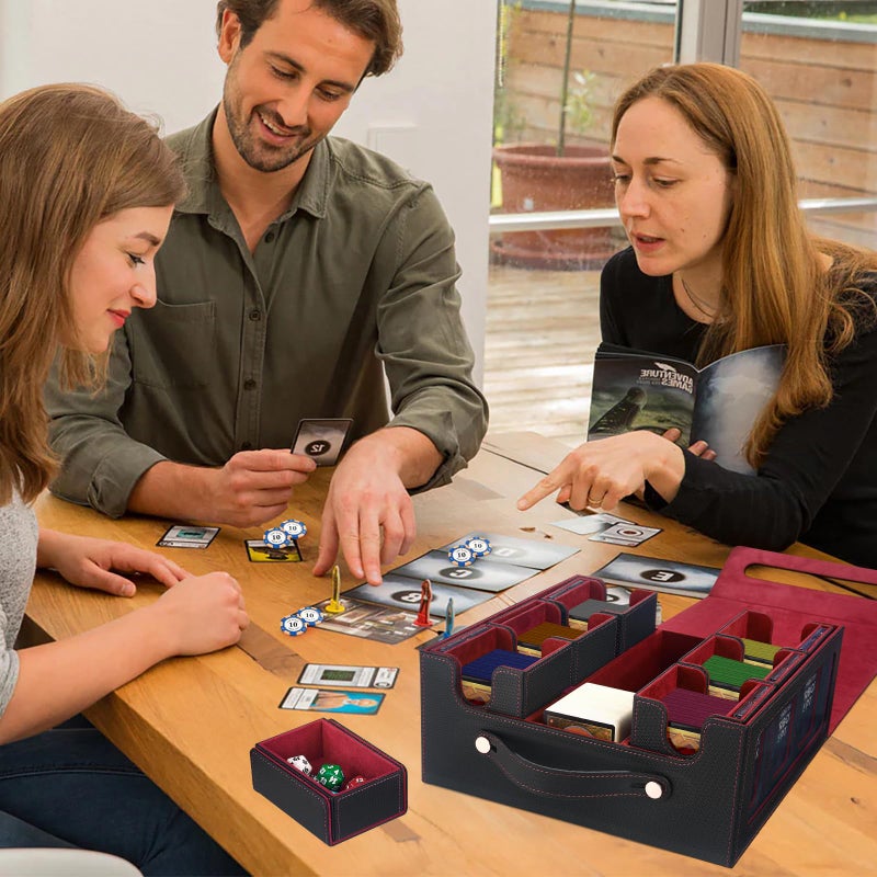 STTRBOX صندوق بطاقات STTRBOX Commander مع مقبض، صندوق تخزين بطاقات تداول لـ MTG&TCG. صندوق بطاقات MTG 7 في 1 مع 6 حوامل علوية، 6 سدادات، 10 فواصل ملونة. (أسود وأحمر، 7 في 1) - Image 5