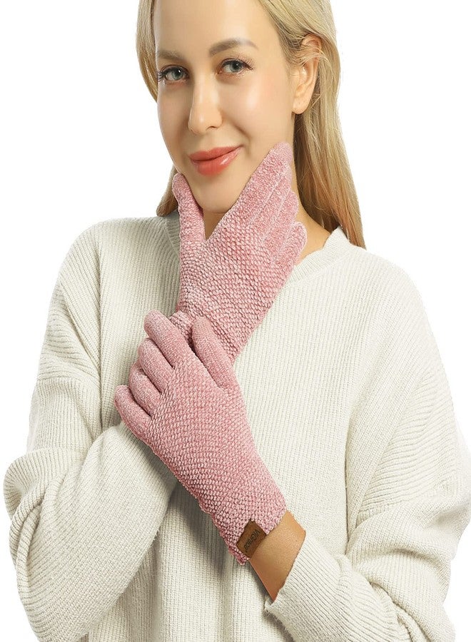 ViGrace Winter Touchscreen Gloves for Women Chenille Warm Knit with 3 Touch Screen Fingers Texting Elastic Cuff Thermal Glove, Pink, L - Image 2