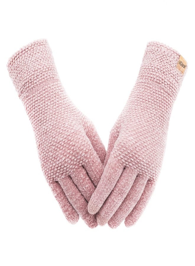 ViGrace Winter Touchscreen Gloves for Women Chenille Warm Knit with 3 Touch Screen Fingers Texting Elastic Cuff Thermal Glove, Pink, L - Image 1