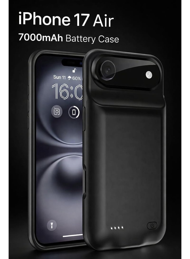 7000mAh Ultra-Slim Battery Case for iPhone 17 Air - Portable Charging Cover with LED Indicator - Black - Image 3