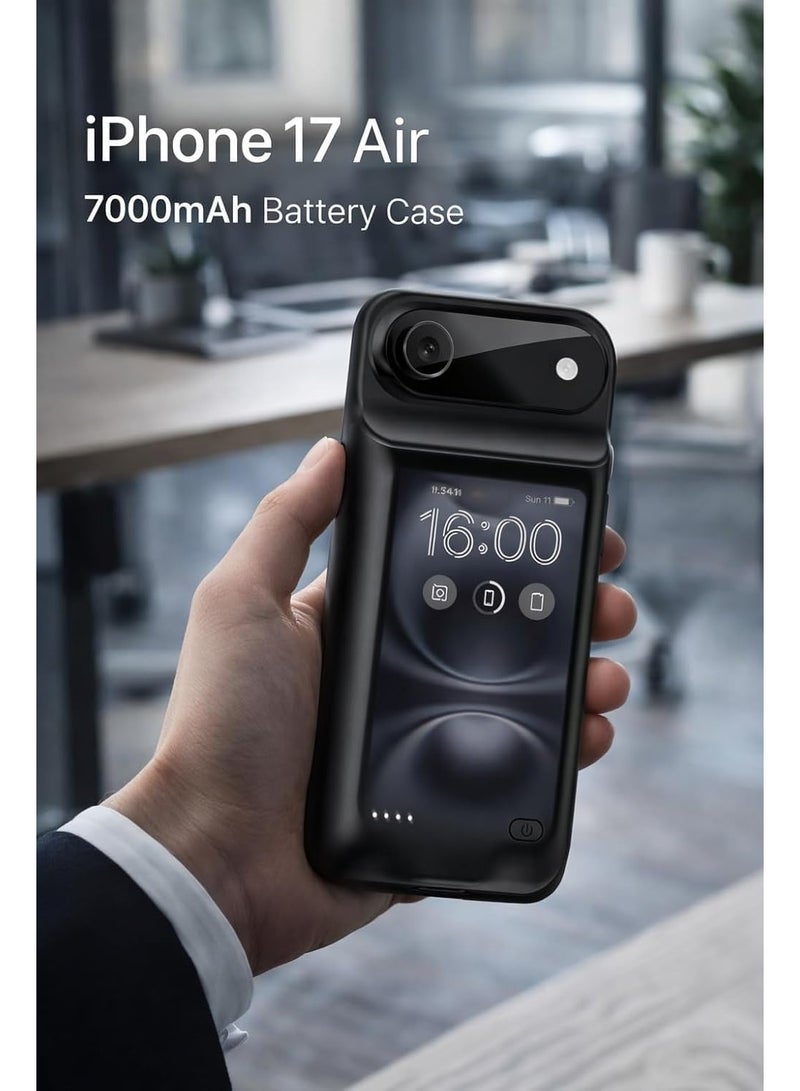 7000mAh Ultra-Slim Battery Case for iPhone 17 Air - Portable Charging Cover with LED Indicator - Black - Image 5