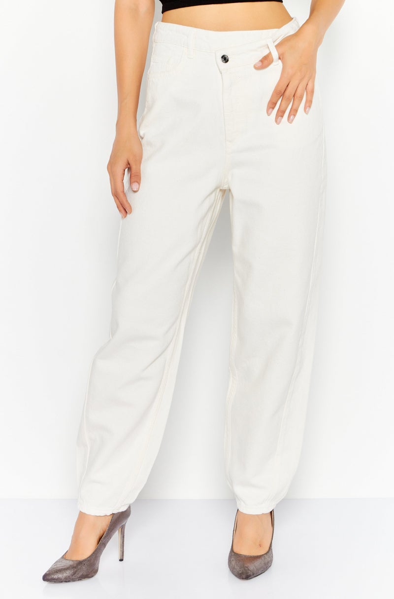 ESPRIT Women Regular Fit Solid Wide Leg Pant, Beige - Image 1