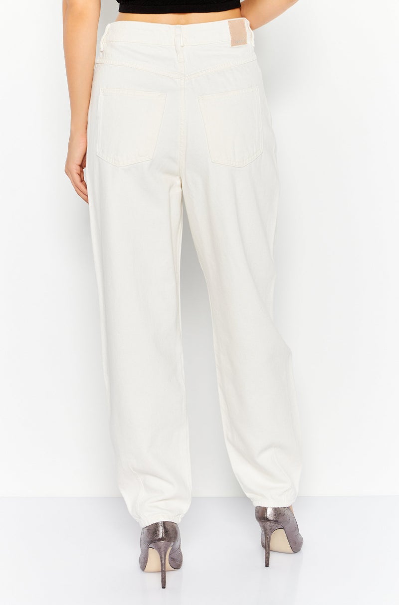 ESPRIT Women Regular Fit Solid Wide Leg Pant, Beige - Image 3