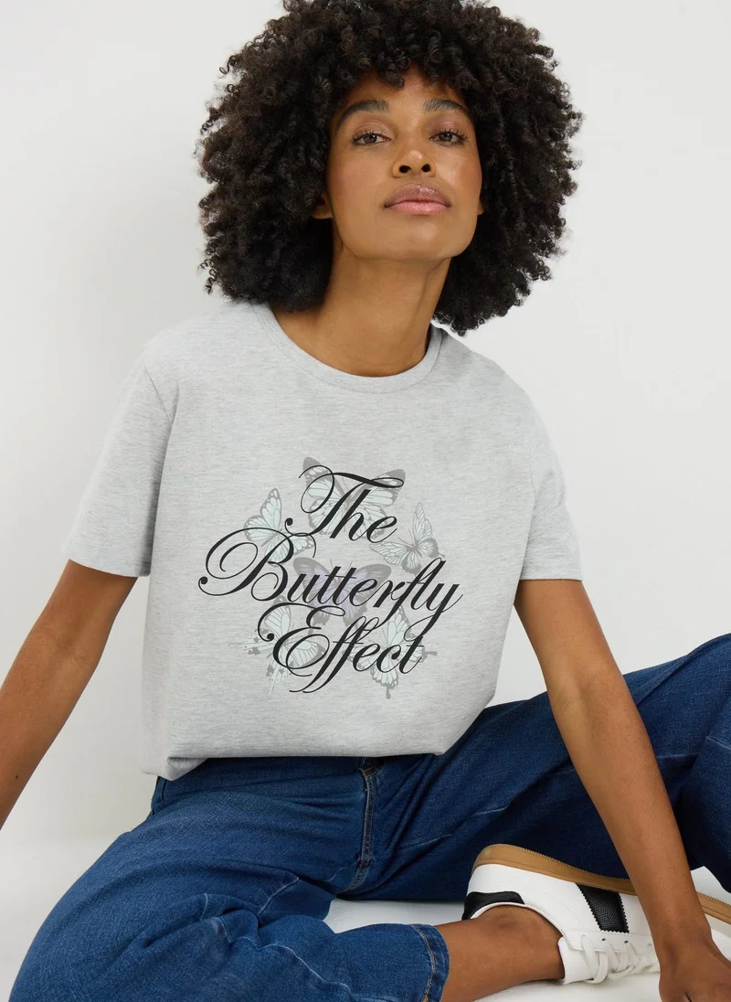 Matalan Grey Butterfly Graphic T-Shirt