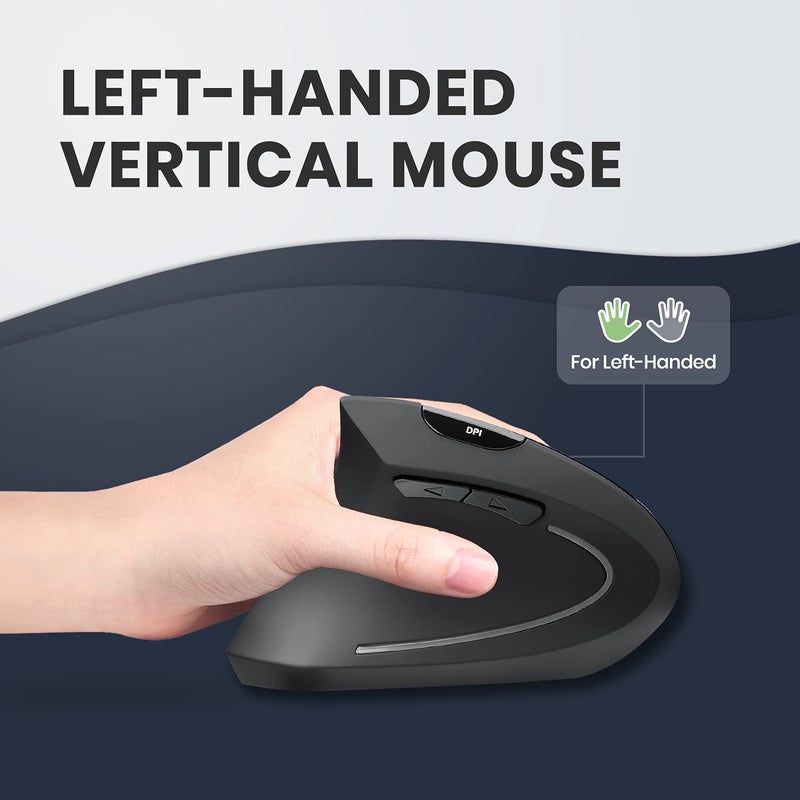 Perixx PERIMICE-713L, Wireless Ergonomic Left Handed Vertical Mouse, 6 Buttons Design, 3 Level DPI, Black, Medium - Image 2