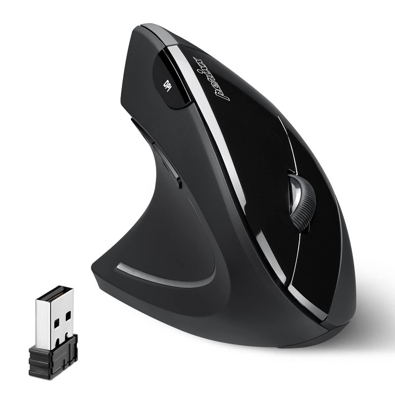 Perixx PERIMICE-713L, Wireless Ergonomic Left Handed Vertical Mouse, 6 Buttons Design, 3 Level DPI, Black, Medium - Image 1