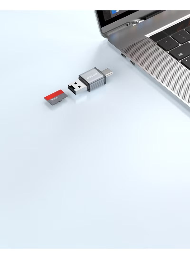 Green Lion 2-in-1 Card Reader USB-A & USB-C for Micro SD / TF Cards, 480Mbps Transfer Speed, Plug & Play, Aluminum Alloy, Up to 2TB – Grey - Image 2