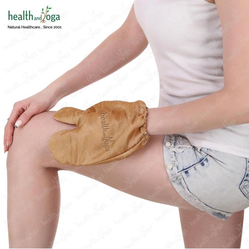 SoulGenie HealthAndYoga Silk Garshana Massage  Exfoliation Gloves 1 Pair Mittens  Ayurvedic Dry Brushing  For Dewy Glow  Smooth Skin Boosts Blood  Lymph Circulation Removes Toxins  Cellulite Fat - Image 2