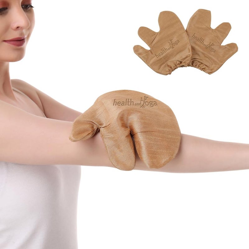 SoulGenie HealthAndYoga Silk Garshana Massage  Exfoliation Gloves 1 Pair Mittens  Ayurvedic Dry Brushing  For Dewy Glow  Smooth Skin Boosts Blood  Lymph Circulation Removes Toxins  Cellulite Fat - Image 1