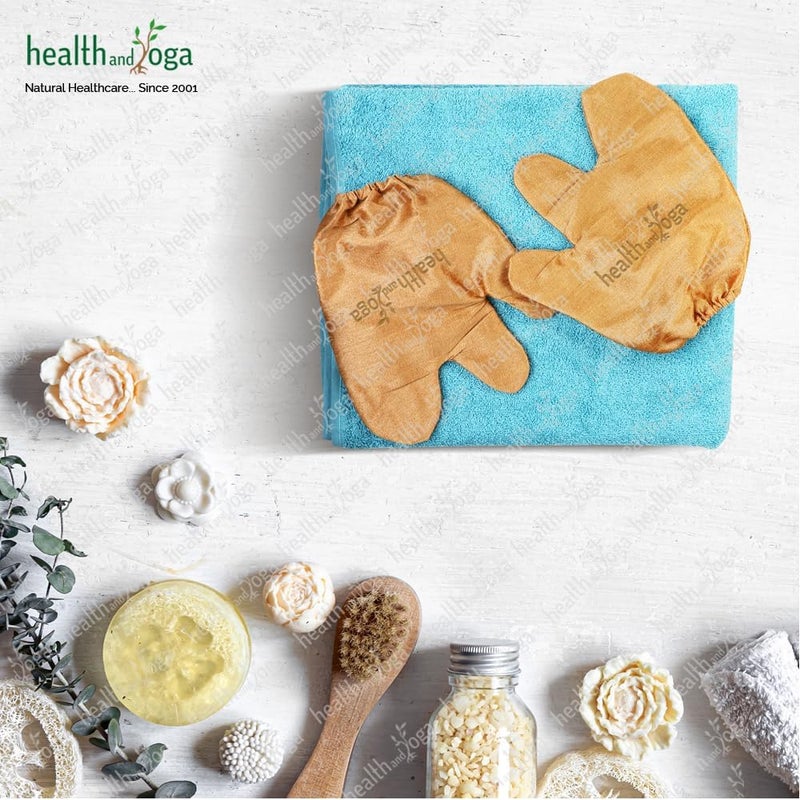 SoulGenie HealthAndYoga Silk Garshana Massage  Exfoliation Gloves 1 Pair Mittens  Ayurvedic Dry Brushing  For Dewy Glow  Smooth Skin Boosts Blood  Lymph Circulation Removes Toxins  Cellulite Fat - Image 4