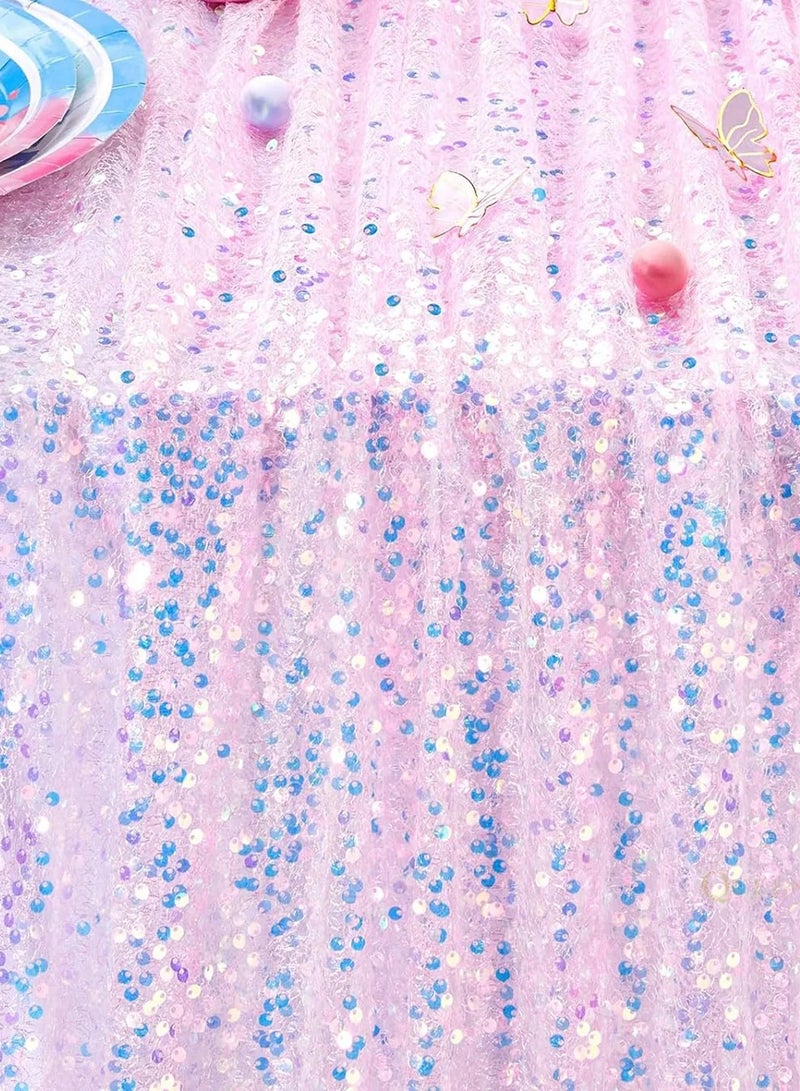 عداء طاولة لامع مزين بالترتر اللامع بألوان قوس قزح، مفرش طاولة من قماش الجبن بلون الميرمية، إعداد طاولة ناعم لديكور حفلات الزفاف وتزيين طاولات الطعام لحفلات استقبال العرائس والمواليد وأعياد ميلاد الفتيات، مركز طاولة للمآدب والأقواس، ديكور بوهيمي عتيق. - Image 3