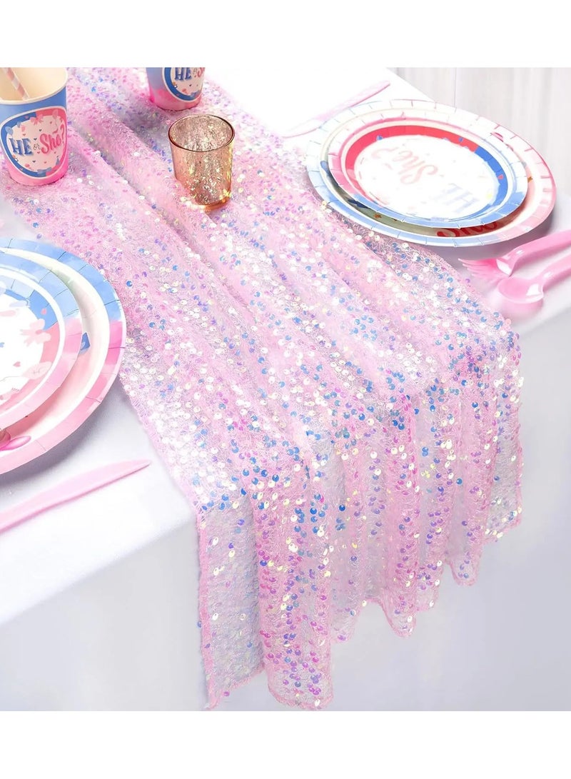 عداء طاولة لامع مزين بالترتر اللامع بألوان قوس قزح، مفرش طاولة من قماش الجبن بلون الميرمية، إعداد طاولة ناعم لديكور حفلات الزفاف وتزيين طاولات الطعام لحفلات استقبال العرائس والمواليد وأعياد ميلاد الفتيات، مركز طاولة للمآدب والأقواس، ديكور بوهيمي عتيق. - Image 5