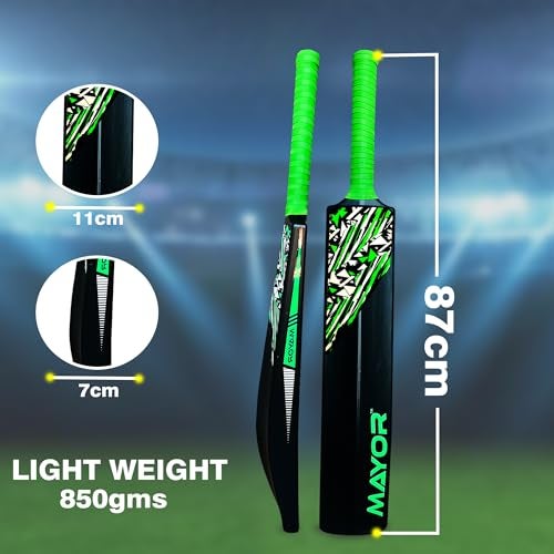 MAYOR Blaster Cricket Bat for Kids & Adults | Plastic Bats for Indoor Tournament | Practice Bat | Full Size Tennis Bat for Cricket | (34 X 4.5 Inch) for All Age Group (Black/Green) - Image 3
