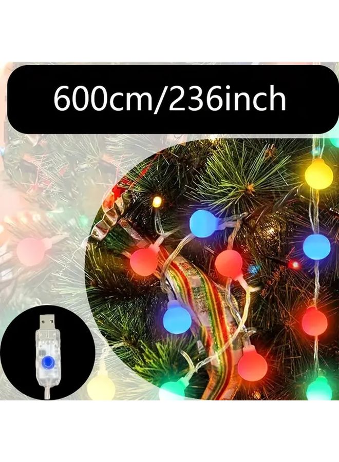 أضواء شجرة عيد الميلاد الخيالية ذات الطاقة عبر USB، 8 أوضاع، 236.22 بوصة، إضاءة LED دافئة وباردة - Image 1