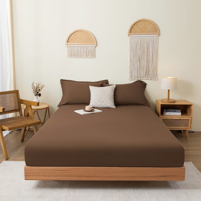 Solid Color Brushed Single Fitted Sheet Comfortable Skin-Friendly Cotton Single Double Bedspread Bed Sheet Dustproof Protective Bedding - Image 1
