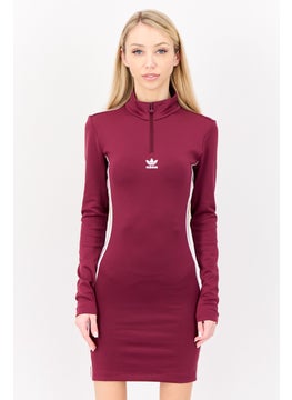 adidas Originals Women Sportswear Fit Long Sleeve Outdoor Dress, Maroon  - Image 1
