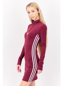 adidas Originals Women Sportswear Fit Long Sleeve Outdoor Dress, Maroon  - Image 3
