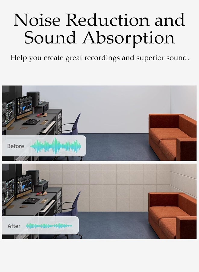 DUNISO 12 عبوة من ألواح الفوم العازلة للصوت، ألواح امتصاص الصوت للجدران، ألواح جدارية صوتية، ألواح صوتية ذات لاصق ذاتي بكثافة عالية، بلاط صوتي لاستوديو التسجيل، المكتب، الغرفة، المنزل (30*30 سم) - Image 5
