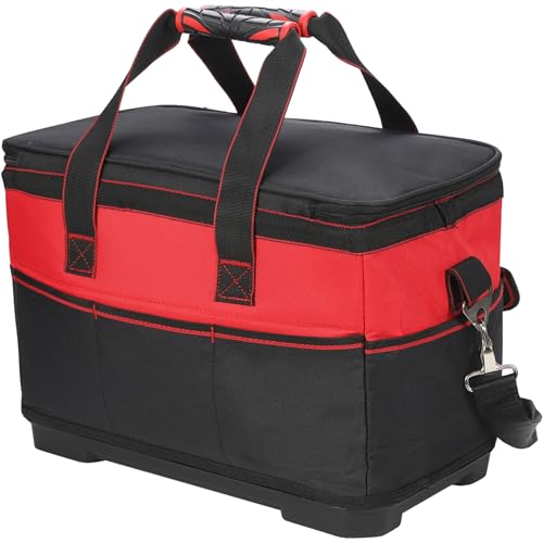 Heimerdinger 17 Inch Tool Bag with Adjustable Shoulder Strap,Wide Mouth Tool Bags,Heavy Duty Waterproof Tools Bag Organizer,Plastic Hard Bottom Base Tool Tote Bag for Men - Image 3
