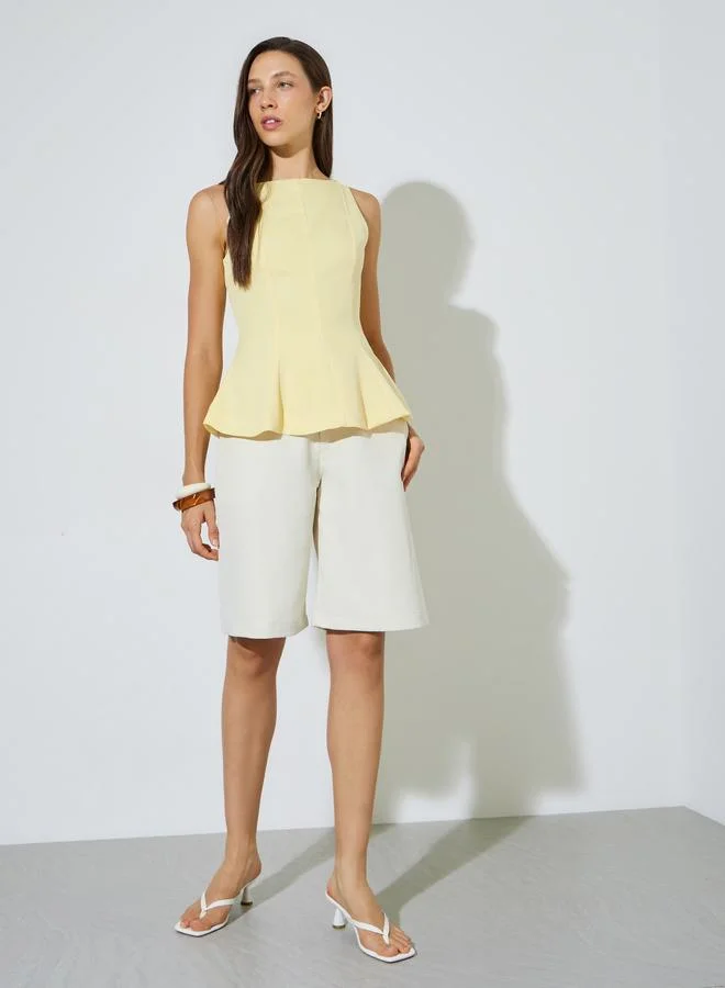 Styli Yellow Sleeveless Peplum Blouse