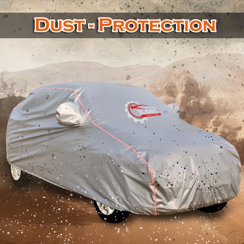 Slamio Heavy-Duty Car Body Cover for Renault's Kiger (2021-2025) | Waterproof, Dustproof, UV Protection, Custom Fit, Heavy Belt & Buckle with Mirror & Antenna Pocket | Dark Grey - Image 5