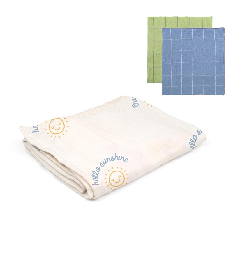 Doctor Towels Bamboo Baby Swaddle Wrap for New Born, Muslin Towels for Baby, 2 Free Reusable Washcloths Soft with 1 Swaddle Newborn, Baby Bath Towel for 0 to 2 Years, Sunshine - Image 2