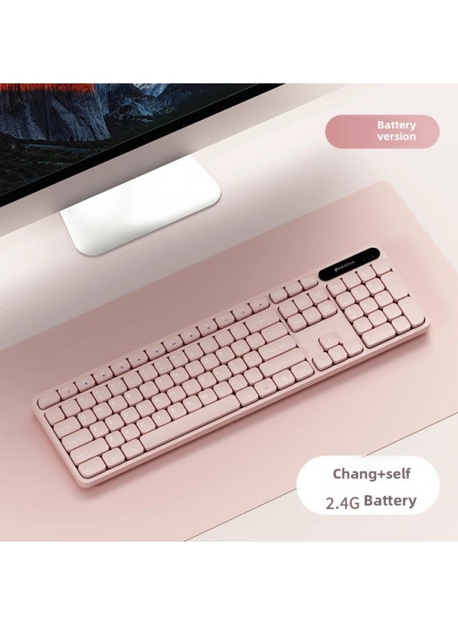 Unisex Mute Wired Office Desktop High Color Value Endurance Wireless Keyboard Game Long Laptop-Color:Fairy Pink [wireless Battery Version] Bass Keys/comfortable Feel + Multimedia Shortcut Keys-104 Keys-official Standard  - Image 1