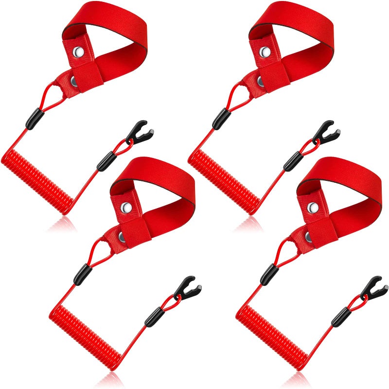 Shappy 4 Pcs Outboard Lanyard Motorboat Key Universal Outboard Switch Keys with Kill Safety Lanyard (Red,Classic) - Image 1