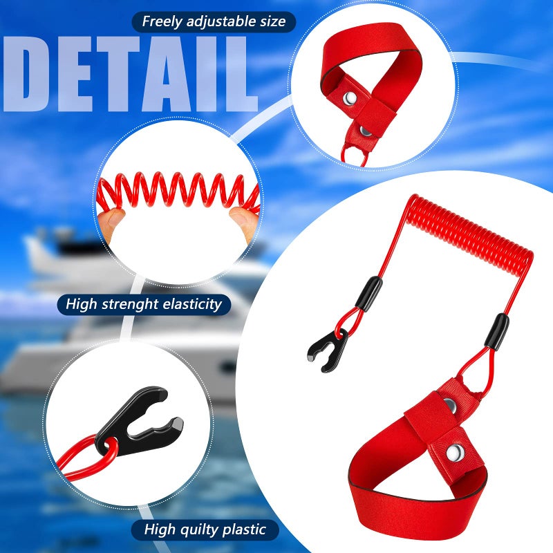 Shappy 4 Pcs Outboard Lanyard Motorboat Key Universal Outboard Switch Keys with Kill Safety Lanyard (Red,Classic) - Image 3