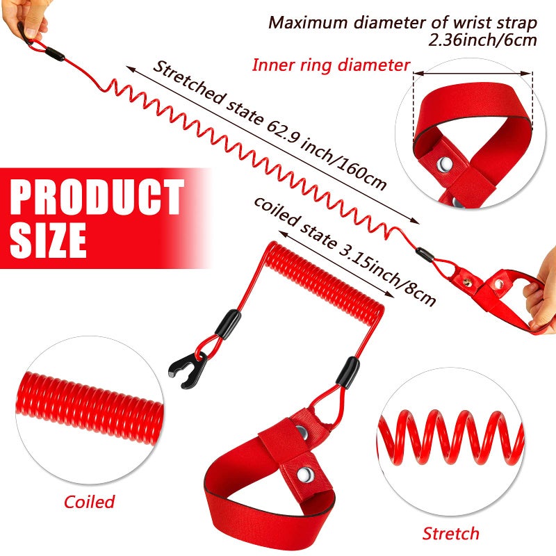 Shappy 4 Pcs Outboard Lanyard Motorboat Key Universal Outboard Switch Keys with Kill Safety Lanyard (Red,Classic) - Image 2