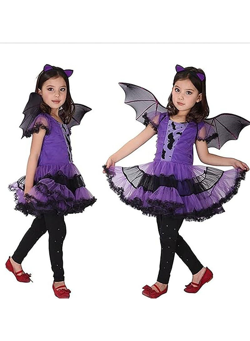AUTOYSUR Children's bat costume, Halloween costume bat girl, Halloween costume with wings and headband, Halloween costume for girls and children, costume for Halloween Cosplay - Image 4