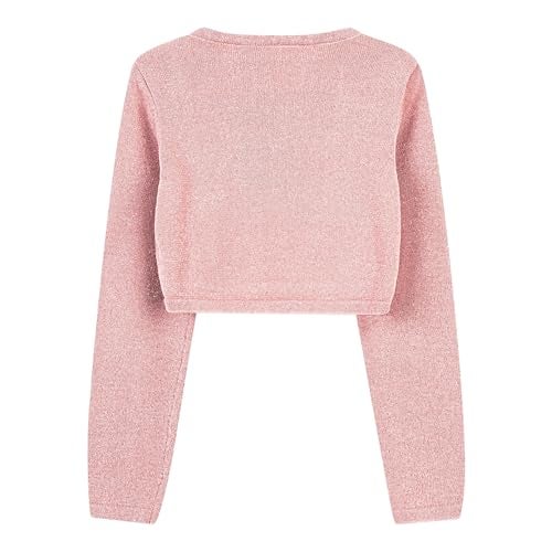 BOLEROSE Girls Long Sleeve Sparkle Cardigan Childrens Kids Bolero Shrug (Baby Pink, 7-8 YRS) - Image 2